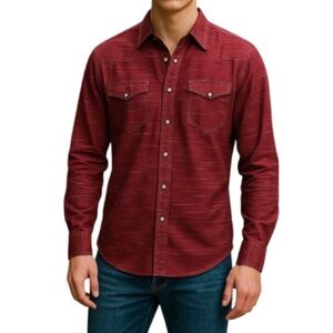 Point Zero Mens NWT Black Label Semi Fit Burgundy Button-Up Shirt Western Vibe L